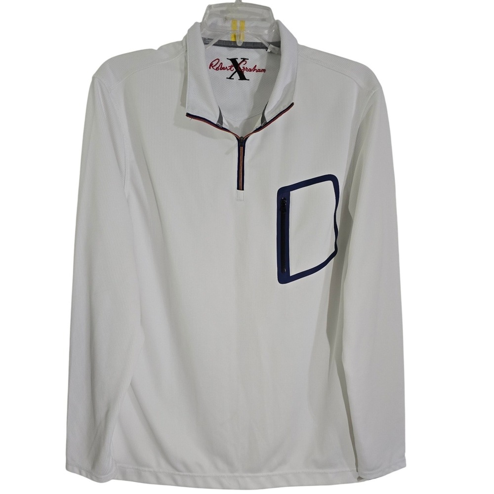 Robert Graham Tailored Fit White Long Sleeve 1/4 Zip‎ Pullover Mens L